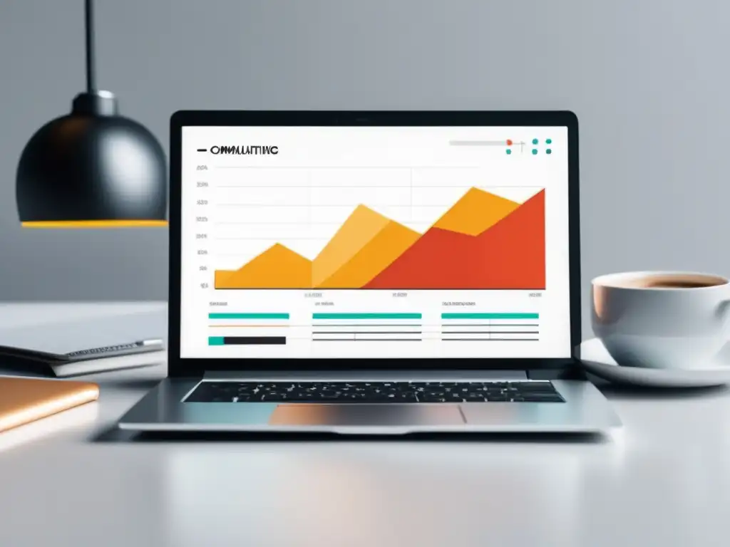 Estrategia de marketing de afiliados exitosa Laptop en un escritorio blanco con gráfico de éxito en marketing de afiliados rentable