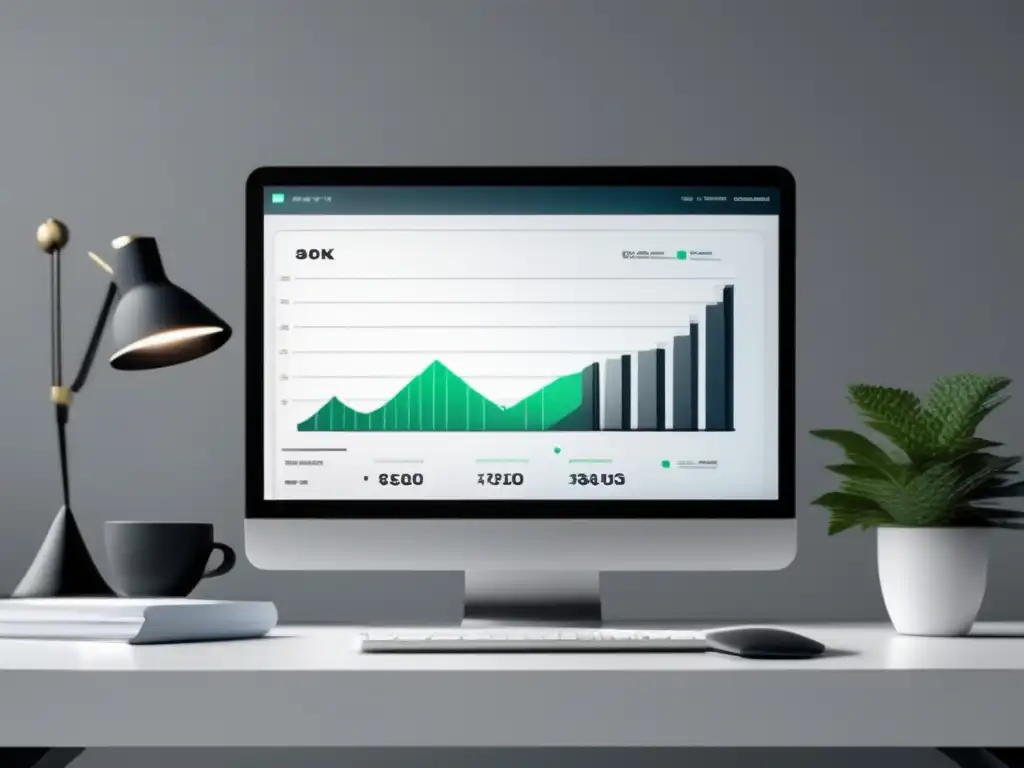 Espacio de trabajo moderno y minimalista con aumento de ventas Estrategias de marketing de afiliados con imagen 8k minimalista, moderna, y efectiva