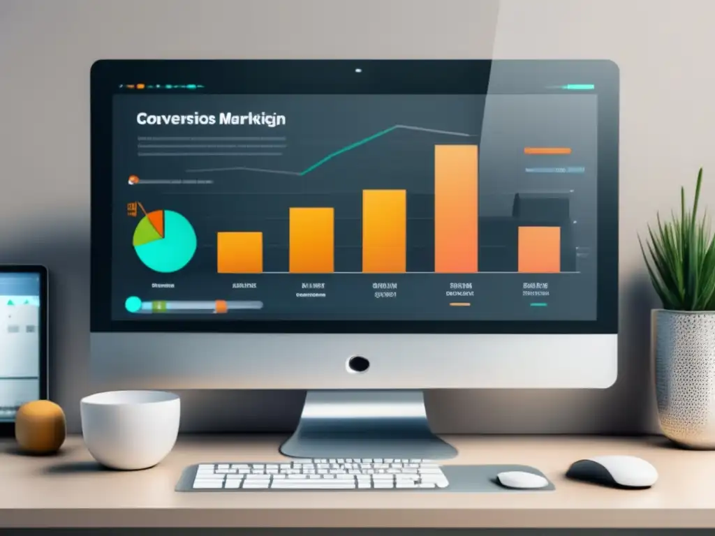 Análisis completo de ventas y conversiones en marketing de afiliados Monitor muestra dashboard de análisis y ventas en marketing de afiliados