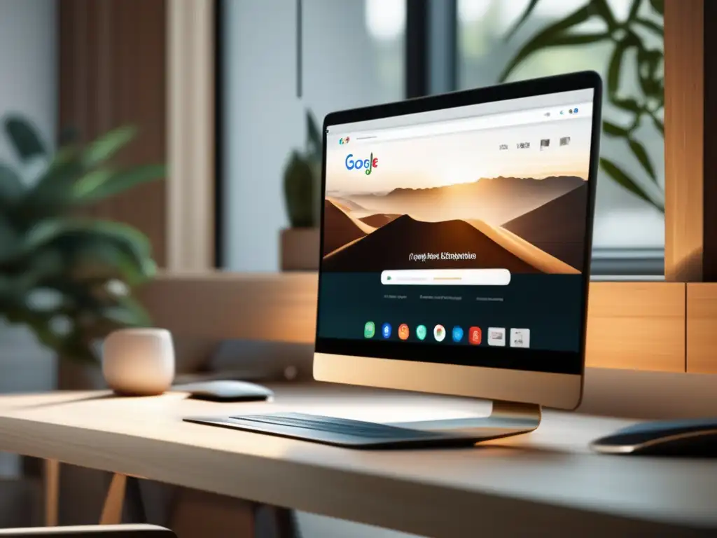 Espacio de trabajo minimalista y eficiente Espacio de trabajo minimalista con escritorio moderno de madera clara y herramientas de optimización de conversiones