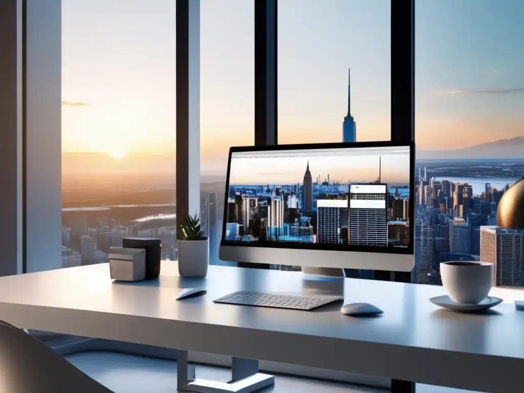Espacio de trabajo minimalista con vista panorámica Estrategias para maximizar ingresos programa afiliados eBay