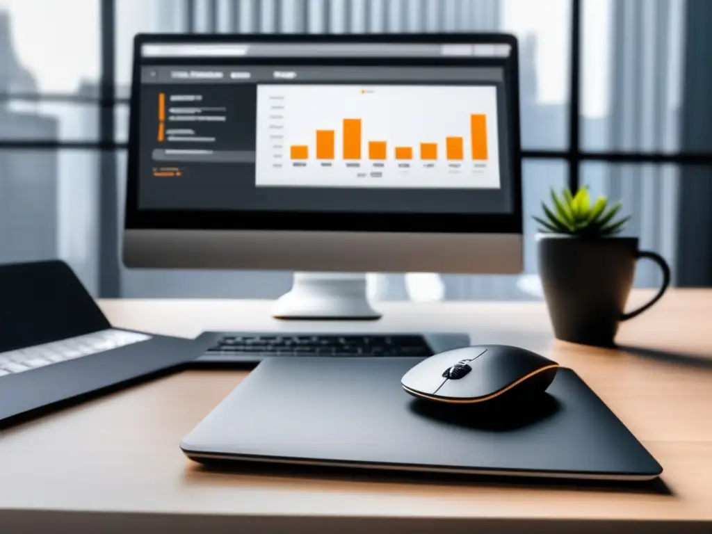 Profesionalidad y éxito en el marketing de afiliados Persona exitosa en marketing de afiliados en oficina minimalista