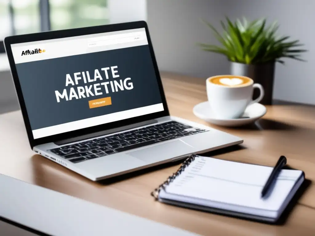 Escritorio minimalista con laptop, notas y café Ejemplos exitosos de estrategias de marketing de afiliados