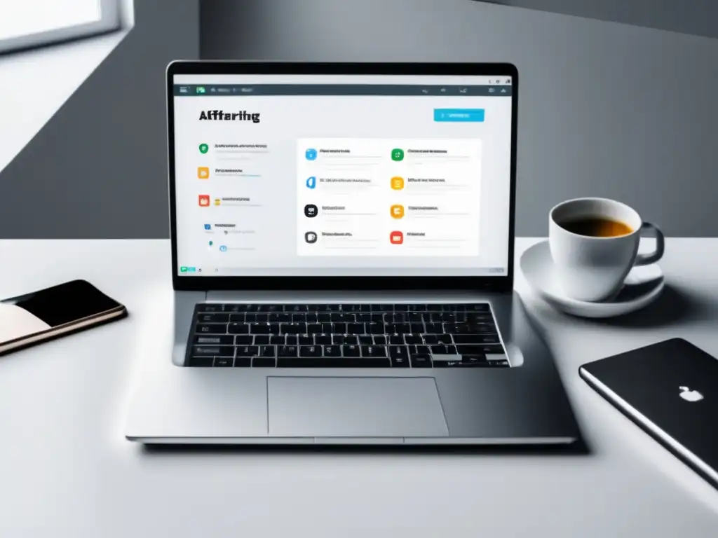Escritorio minimalista para marketing de afiliados Pasos fundamentales para comenzar en el marketing de afiliados con imagen minimalista y moderna