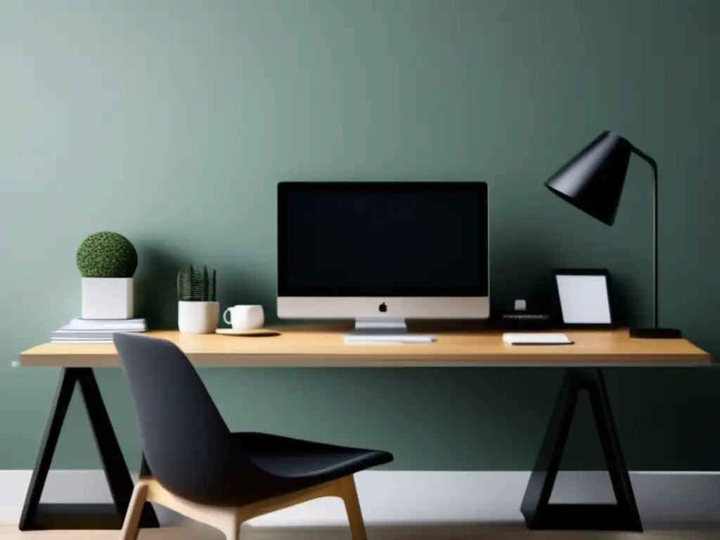 Espacio de trabajo minimalista y moderno Workspace minimalista con laptop, mouse, bloc de notas y café: Herramientas efectivas para el marketing de afiliados