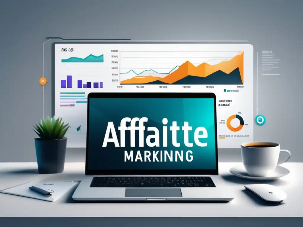 Escritorio moderno con éxito en marketing de afiliados Ejemplos exitosos de estrategias de marketing de afiliados en imagen 8k ultra detallada de escritorio minimalista y moderno
