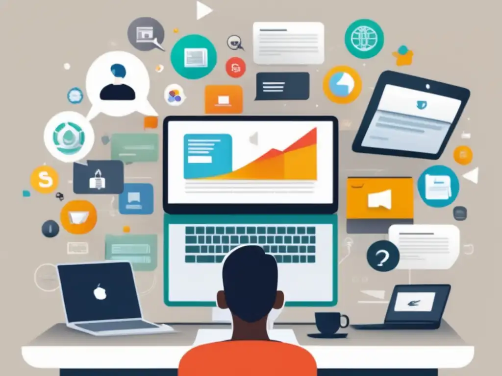 Persona enfocada en marketing y afiliación Persona trabajando en escritorio con laptop y estrategias para marketing de afiliados