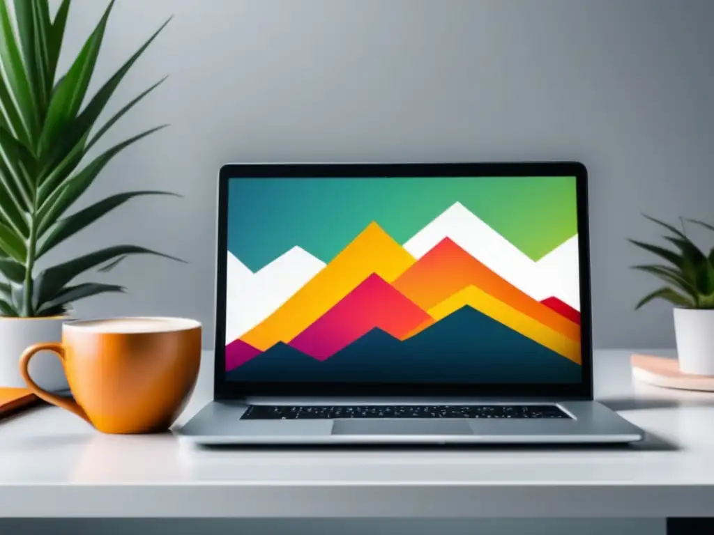 Espacio de trabajo minimalista y profesional Escritorio minimalista con laptop, café y gráfica de éxito en marketing de afiliados