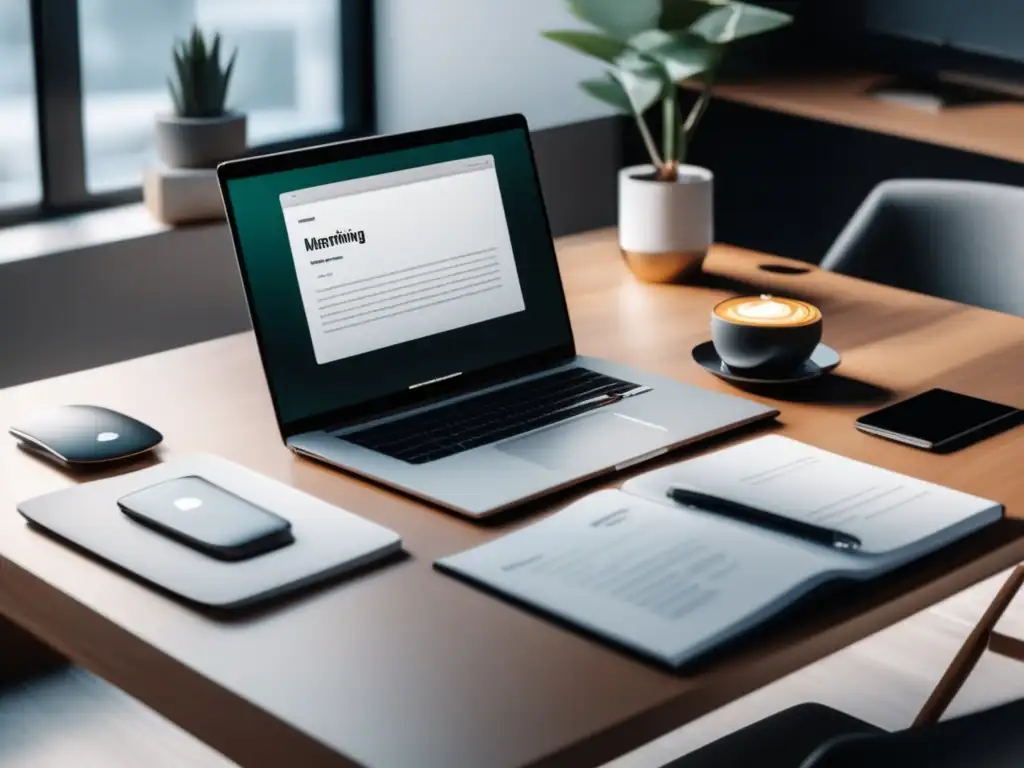 Espacio de trabajo ético y minimalista Escritorio minimalista con marketing de afiliados ético