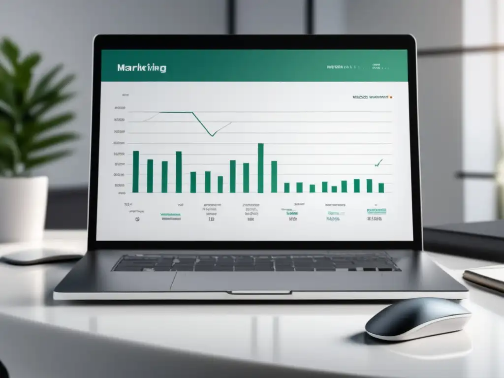 Escritorio minimalista con laptop y vista de la ciudad Escritorio minimalista de mármol blanco con laptop, ratón inalámbrico y vista panorámica de la ciudad: leyes fundamentales del marketing de afiliados para maximizar ingresos