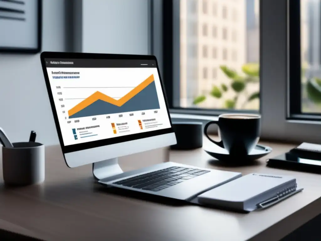 Espacio de trabajo minimalista y productivo Escritorio minimalista con laptop, cuaderno y café