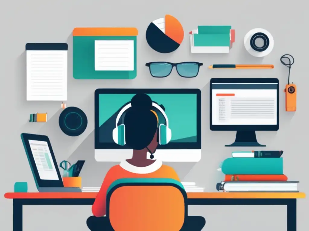 Persona trabajando en escritorio moderno Persona enfocada en generar ingresos pasivos con estrategias de contenido en marketing de afiliados