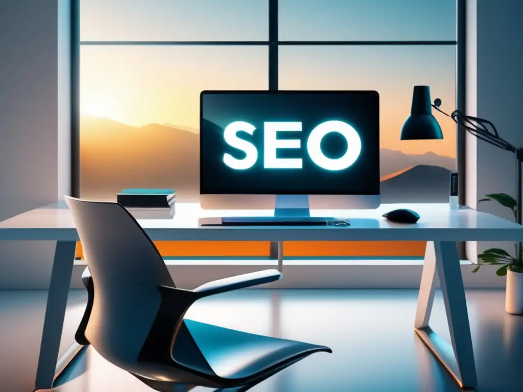 Escritorio blanco con monitor SEO Escritorio blanco con monitor de SEO: herramientas de SEO para aumentar ventas en marketing de afiliados