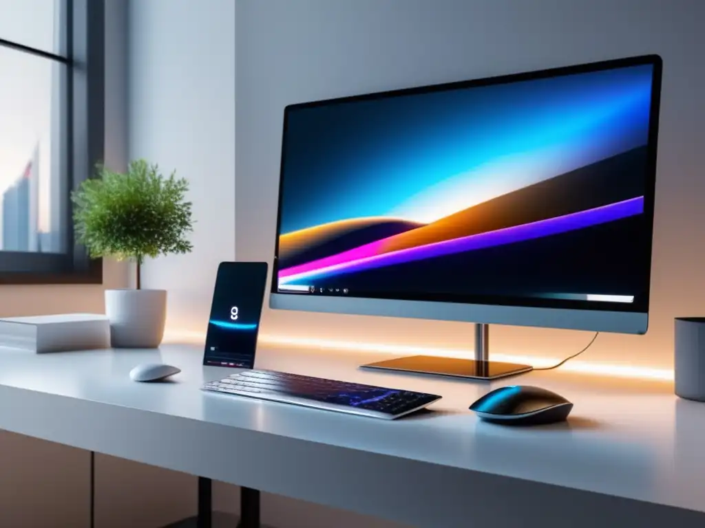 Escritorio minimalista para el éxito en el marketing de afiliados Escenario de trabajo moderno para casos de estudio de marketing de afiliados