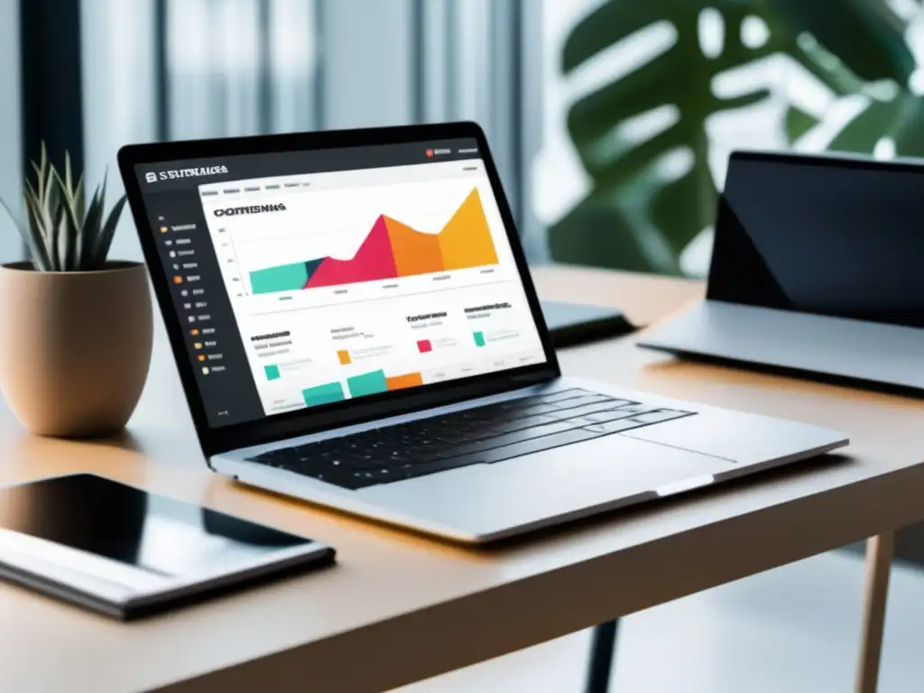 Espacio de trabajo minimalista Escritorio minimalista con laptop, notebook y luz natural - Estrategias de Marketing de Contenido para Afiliados