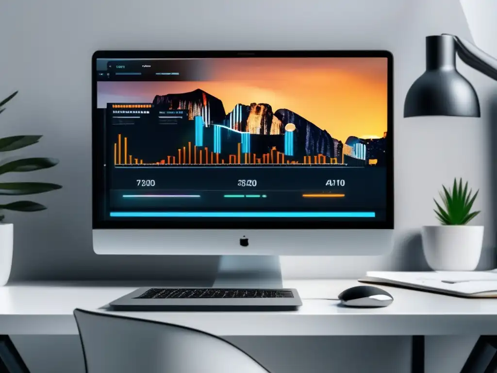 Espacio de trabajo moderno y minimalista Herramientas de afiliados más efectivas en un espacio de trabajo moderno y minimalista, con una vista panorámica de la ciudad
