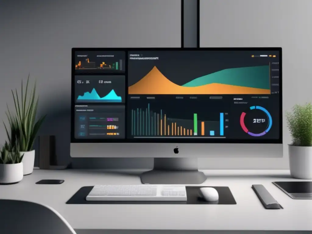Espacio de trabajo moderno y elegante Escritorio moderno con software de gestión de proyectos para afiliados en marketing