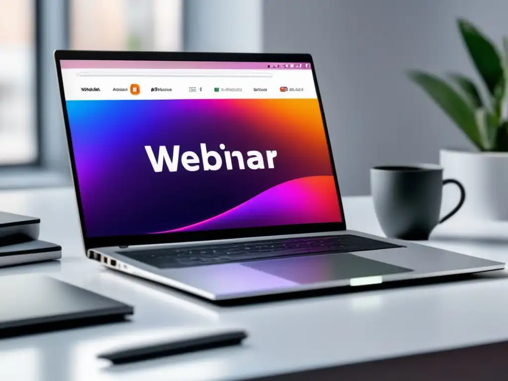 Herramientas de webinars para marketing de afiliados: imagen de laptop profesional y moderna con plataforma vibrante