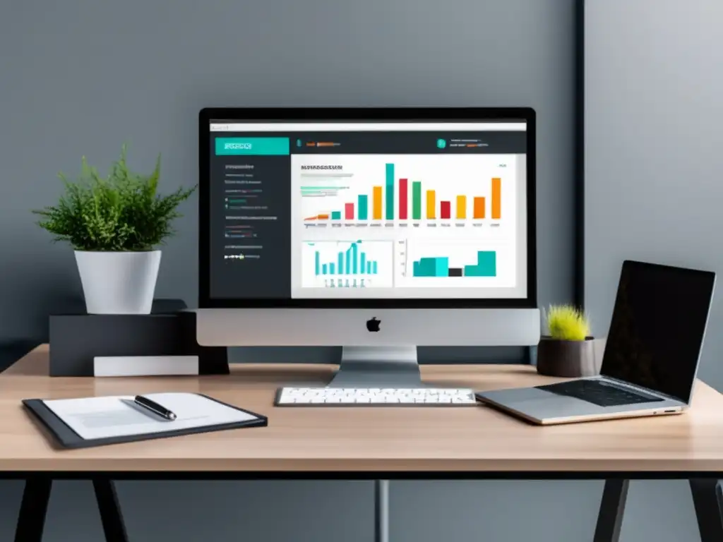 Espacio de trabajo minimalista con herramientas de SEO Espacio de trabajo minimalista con herramientas de análisis y estrategias de SEO para aumentar ingresos en el marketing de afiliados