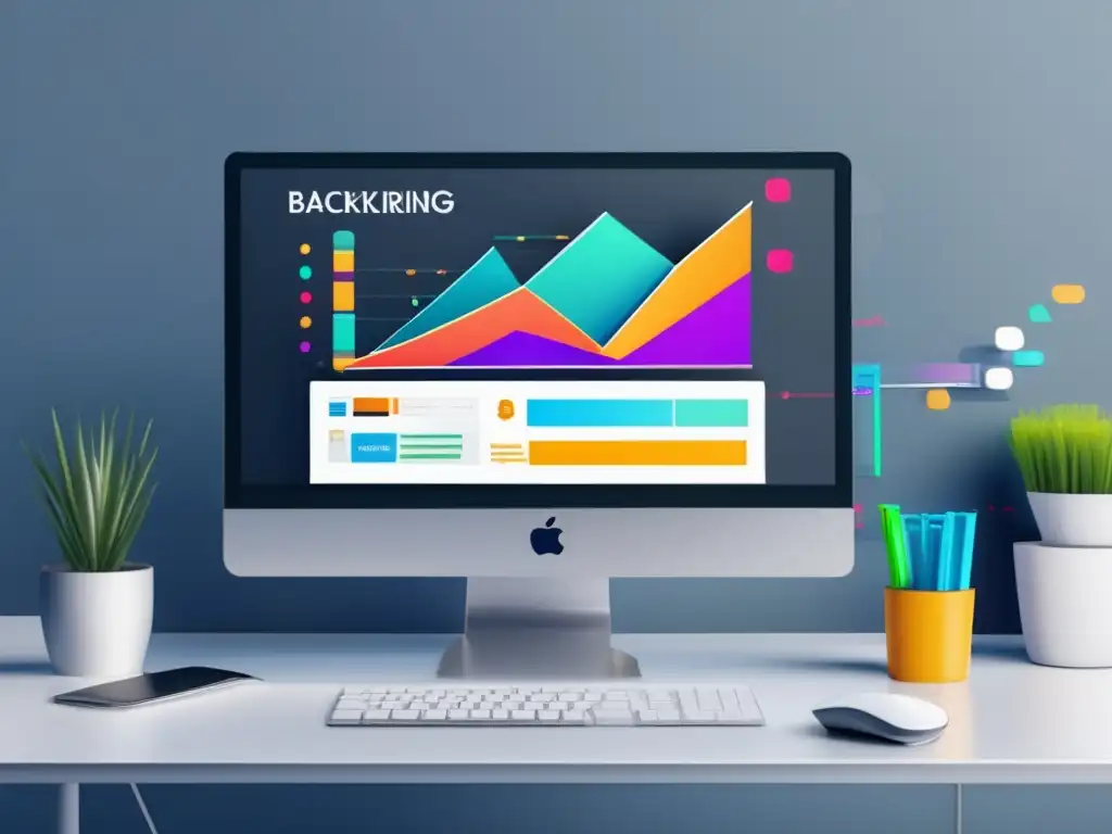 Espacio de trabajo digital minimalista y profesional Espacio de trabajo digital con gráfica de análisis de competencia en marketing de afiliados