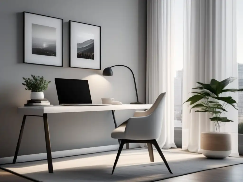 Espacio de trabajo minimalista y elegante Espacio de trabajo minimalista con escritorio blanco, laptop y estrategias de contenido en marketing de afiliados