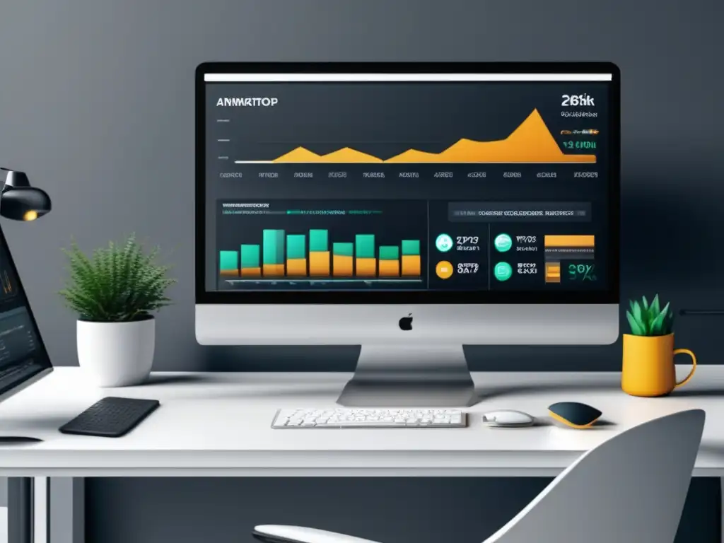 Espacio de trabajo minimalista y eficiente Escritorio minimalista con herramientas para aumentar ganancias en marketing de afiliados