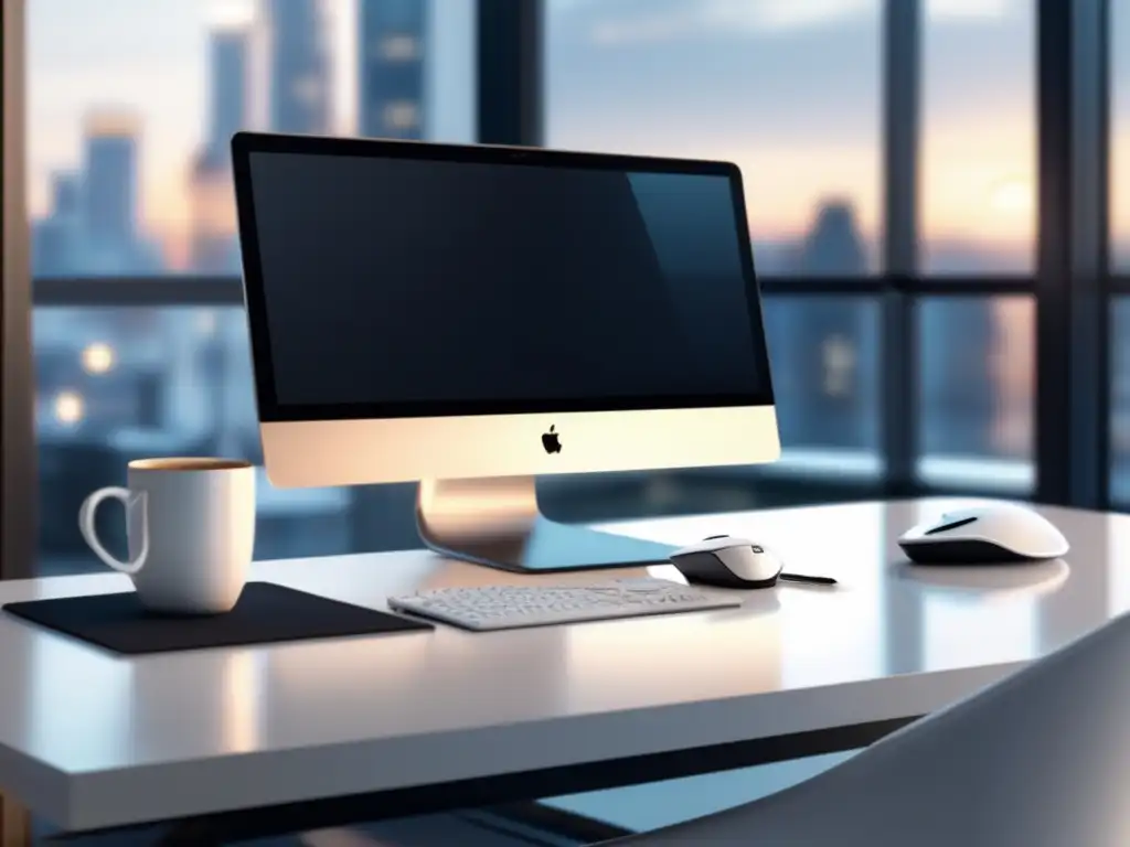Espacio de trabajo minimalista Espacio de trabajo minimalista con laptop y elementos profesionales