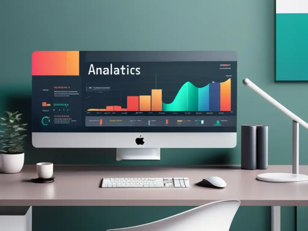 Espacio de trabajo minimalista con análisis de datos Espacio de trabajo minimalista con gráficos y herramientas de análisis de datos para marketing de afiliados