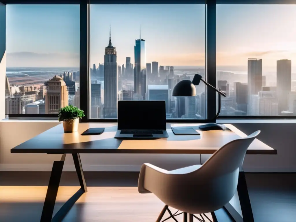 Espacio de trabajo minimalista con vista a la ciudad Espacio de trabajo minimalista con vista a la ciudad y estrategias de contenido efectivas para dominar el marketing de afiliados