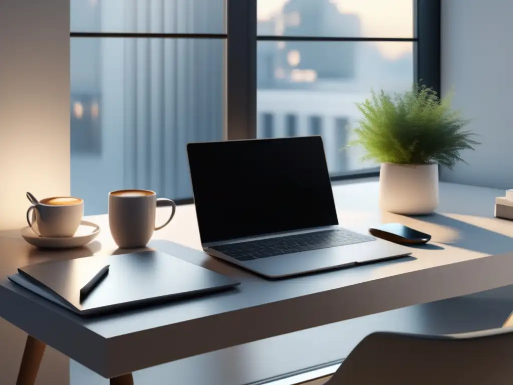 Espacio de trabajo minimalista y moderno Espacio de trabajo minimalista y elegante con principios éticos en el marketing de afiliados