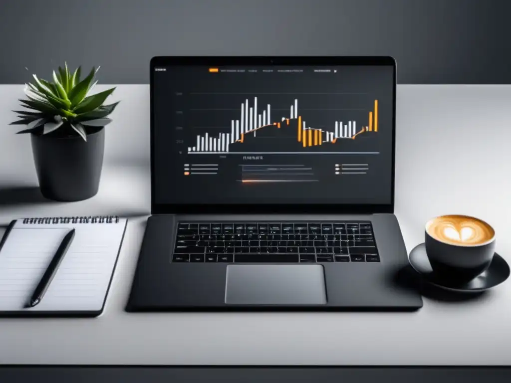 Espacio de trabajo moderno y minimalista Espacio de trabajo moderno con éxito en el marketing de afiliados y vista panorámica de la ciudad