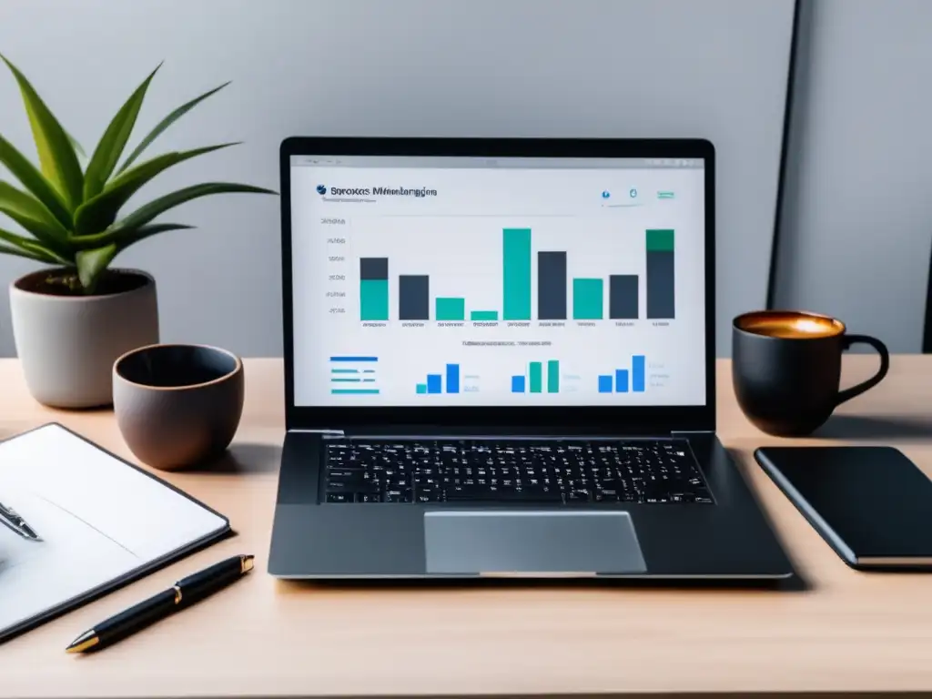 Espacio de trabajo minimalista con análisis de contenido Espacio de trabajo minimalista y moderno para estrategia de contenido efectiva para afiliados