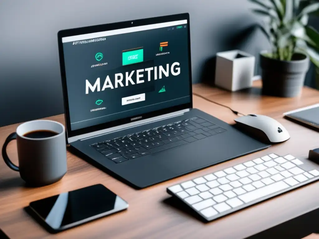 Espacio de trabajo minimalista y moderno Escritorio minimalista con herramientas secretas de marketing de afiliados