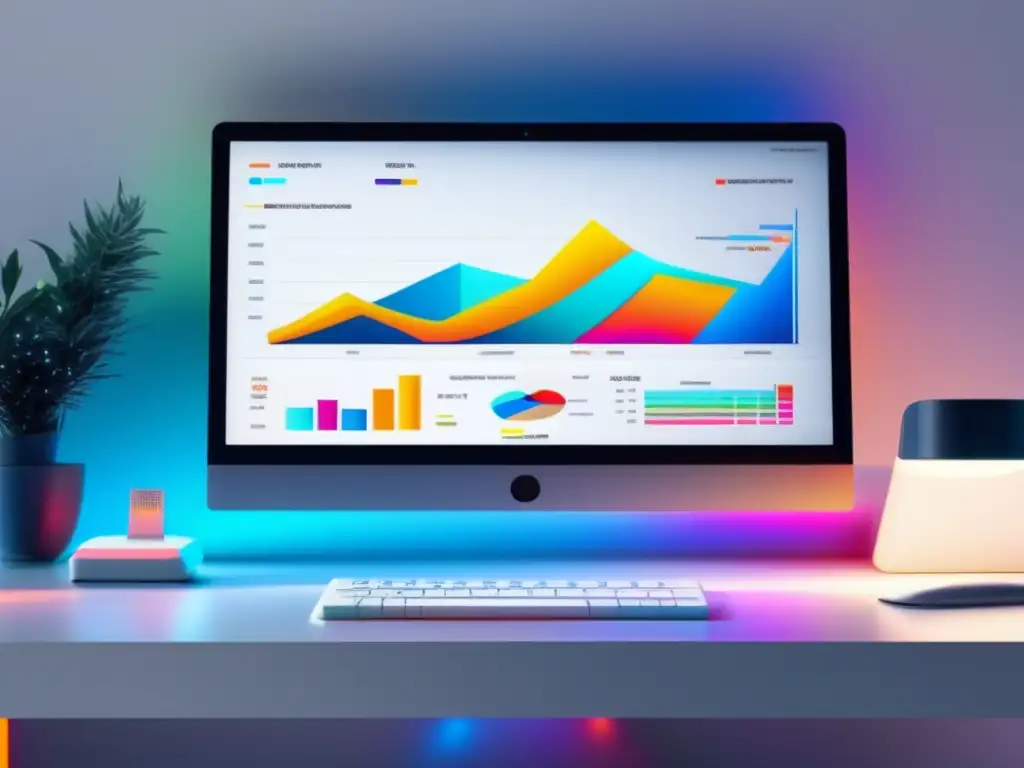 Espacio de trabajo moderno y minimalista Espacio de trabajo moderno con análisis de palabras clave para marketing de afiliados