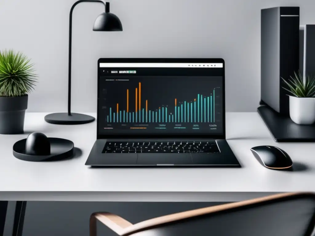 Espacio de trabajo moderno y minimalista Escritorio minimalista con laptop mate y tendencias en marketing de afiliados