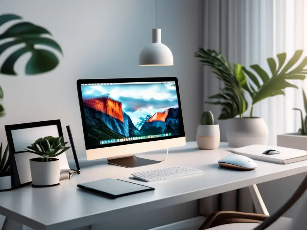 Espacio de trabajo moderno y elegante Espacio de trabajo moderno con laptop, teclado inalámbrico, cuaderno y elementos elegantes - Herramientas secretas de marketing de afiliados