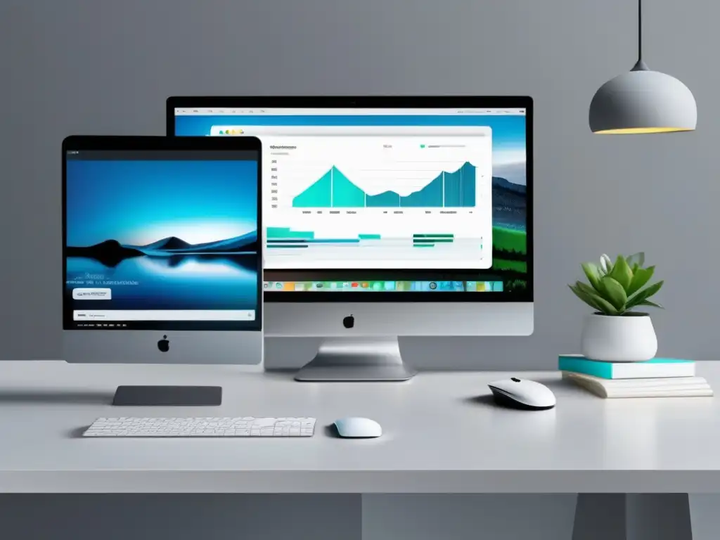 Espacio de trabajo moderno y minimalista Espacio de trabajo moderno con herramientas de seguimiento de ventas de afiliados