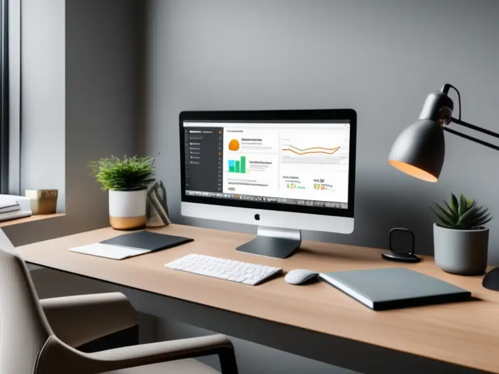 Espacio de trabajo minimalista y moderno con herramientas de SEO Espacio de trabajo minimalista con herramientas SEO para marketing de afiliados