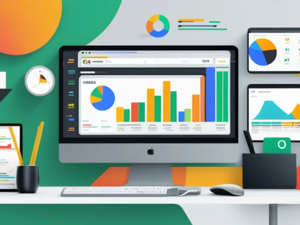Espacio de trabajo SEO moderno y elegante Imagen de diseño moderno de trabajo SEO con herramientas para marketing de afiliados