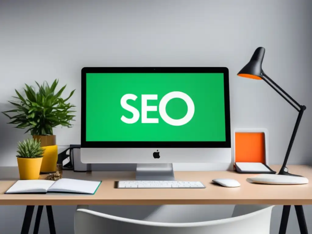 Espacio de trabajo moderno y minimalista Espacio de trabajo moderno con herramientas de SEO y elementos decorativos