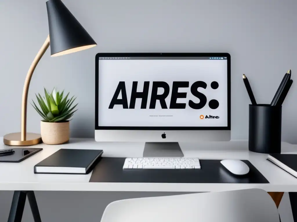 Espacio de trabajo minimalista y moderno con herramientas de SEO Espacio de trabajo moderno con escritorio blanco y accesorios de oficina negros