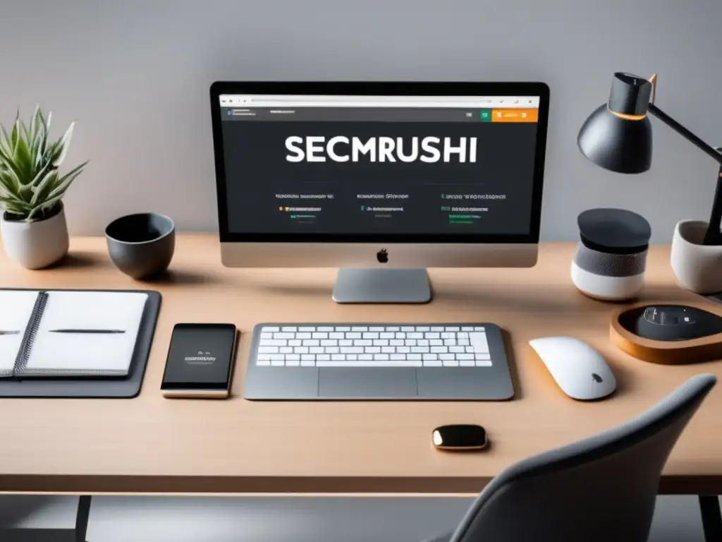 Espacio de trabajo SEO eficiente y organizado Espacio de trabajo minimalista con herramientas SEO para marketing de afiliados