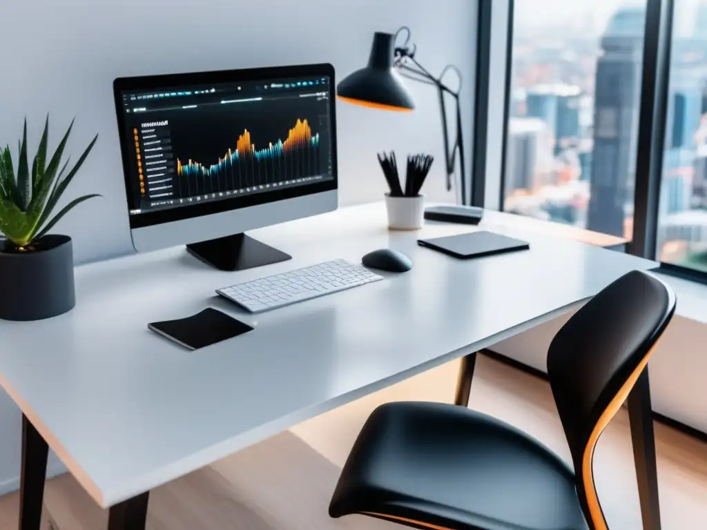 Espacio de trabajo moderno y sofisticado Espacio de trabajo moderno con herramientas y recomendaciones para elegir productos en el marketing de afiliados