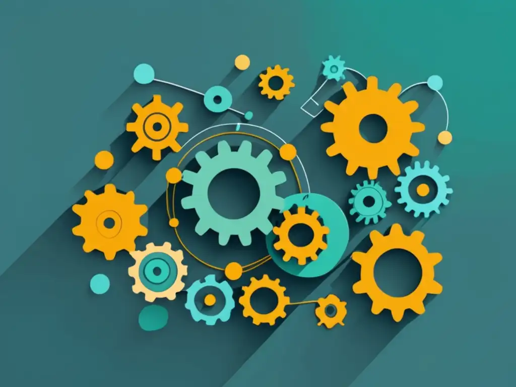 Estrategia de Contenido Efectiva con Gears Ilustración moderna de engranajes interconectados, representando una estrategia de contenido efectiva para afiliados