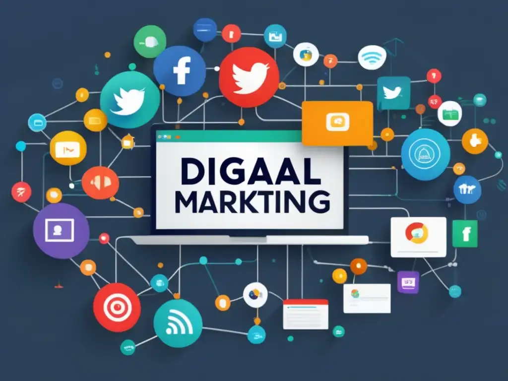 Estrategia de marketing de afiliados Imagen: Estrategia de marketing de afiliados exitosa con nodos interconectados y líneas de comunicación vibrantes