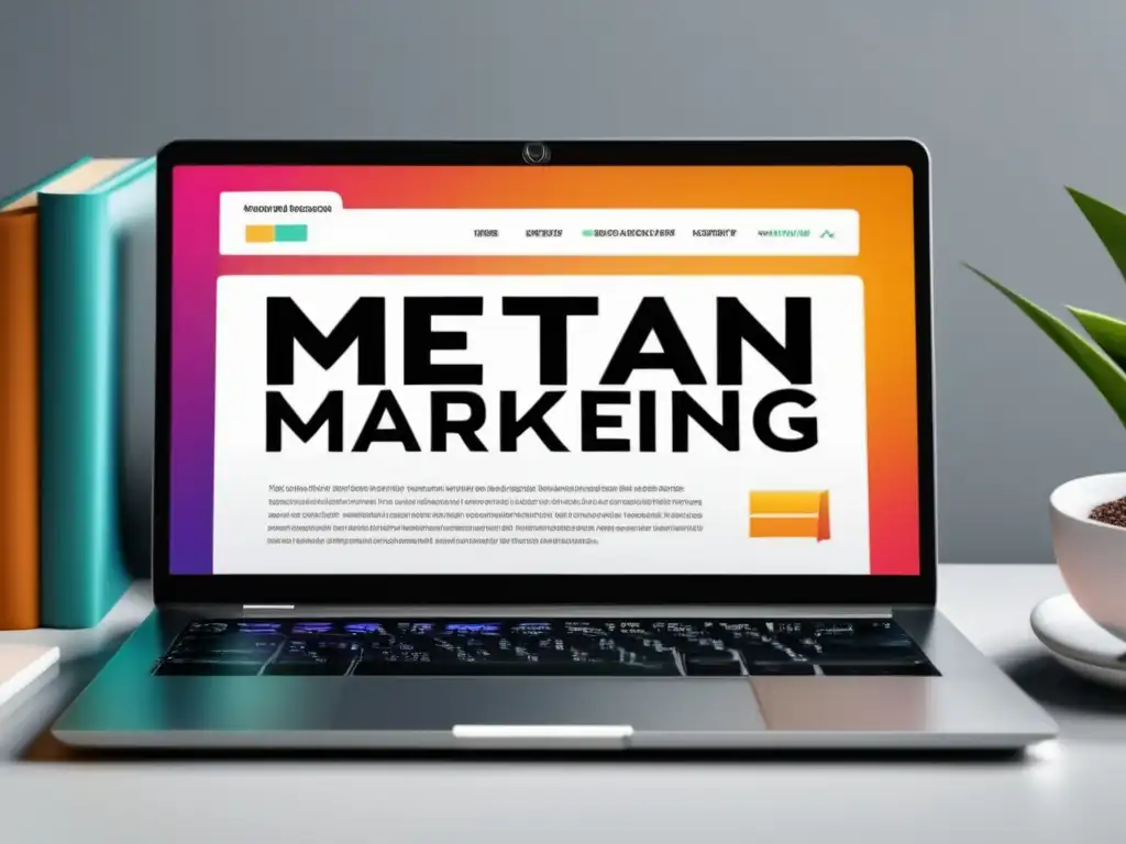 Estrategias de contenido para afiliados Laptop minimalista en escritorio blanco con infografía de estrategias de contenido para marketing de afiliados