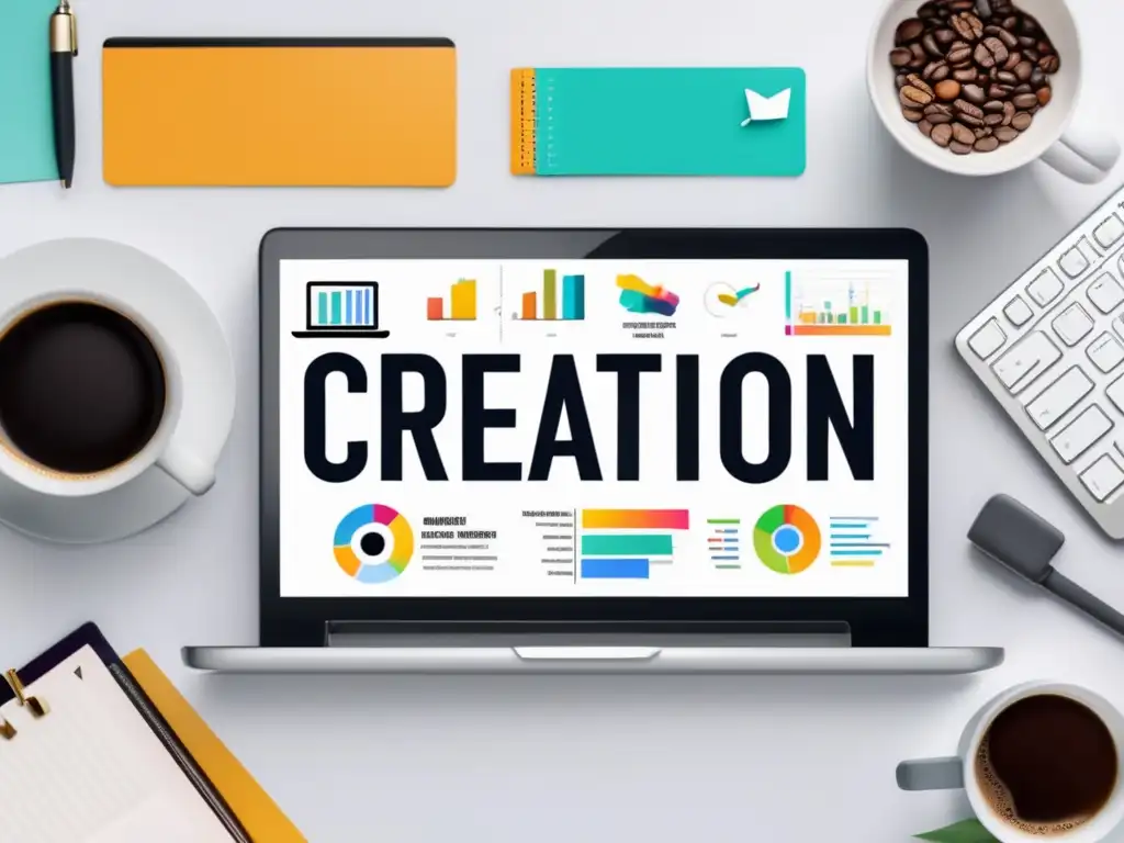 Estrategias de contenido para marketing de afiliados Laptop blanco con pantalla vibrante muestra estrategias de contenido para marketing de afiliados