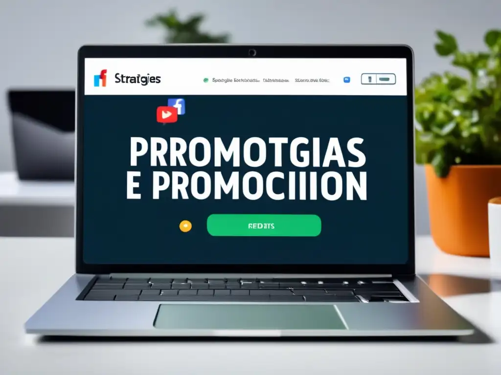 Estrategias de promoción en redes sociales Laptop moderno en escritorio blanco con estrategia de contenido en marketing de afiliados