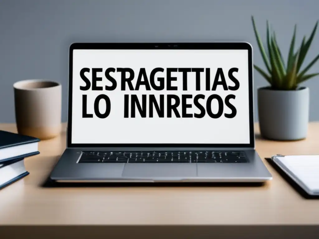Estrategias SEO para marketing afiliados Imagen: Laptop en escritorio limpio con SERP de