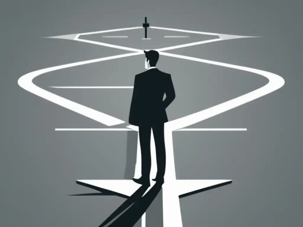Dilema ético en el marketing de afiliados Persona en ropa profesional en una encrucijada, representando dilema ético en marketing de afiliados